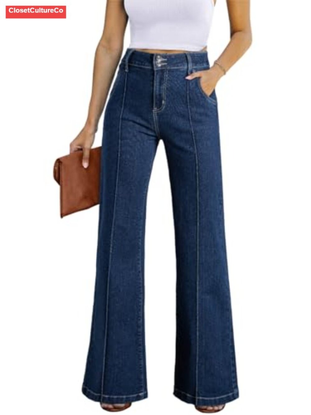 Sidefeel Wide Leg High Waisted Stretch Denim Jeans Loose Fit